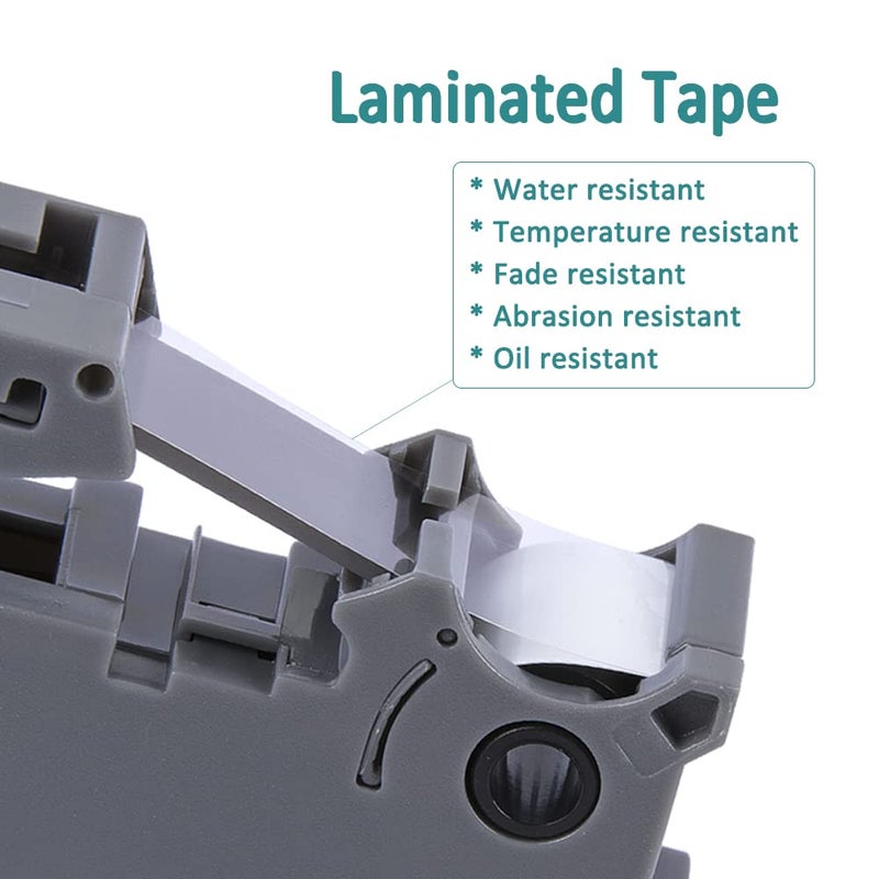 Hehua Tze Tz Tape 9mm 0.35"" Laminated White Compatible for Brother TZe-221 TZe221 TZ221 TZ-221  TZe221 Black on White Comptible for Brother Label Maker Tape 9mm 0.35 White  3/8"" x 26.2ft  20 Packs - Image 4